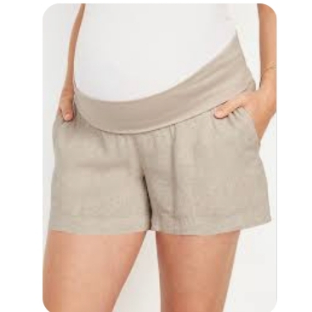 Old Navy New Maternity Rollover-Waist Linen-Blend Shorts Flax Linen Size XXL